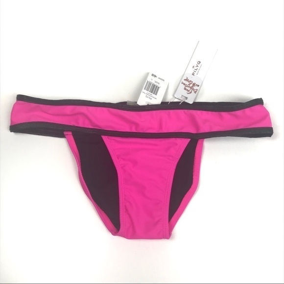 PilyQ Colorblock Hot Pink Swim Bikini Bottom Large - Picture 1 of 4